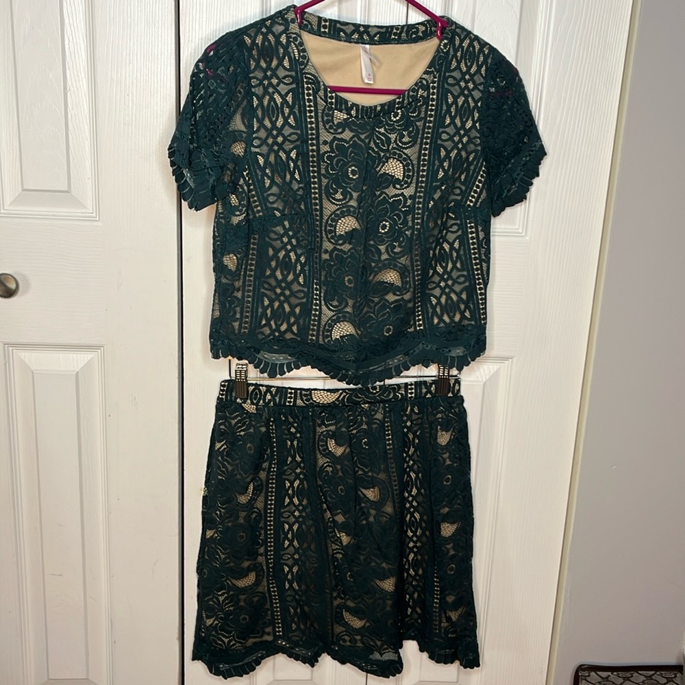 Xhilaration (Target) Dark Green Lace Top and Skirt Set